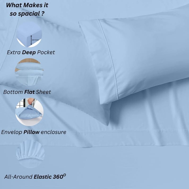 Juego de sábanas de 4 piezas de algodón de primera calidad - Imagen 7