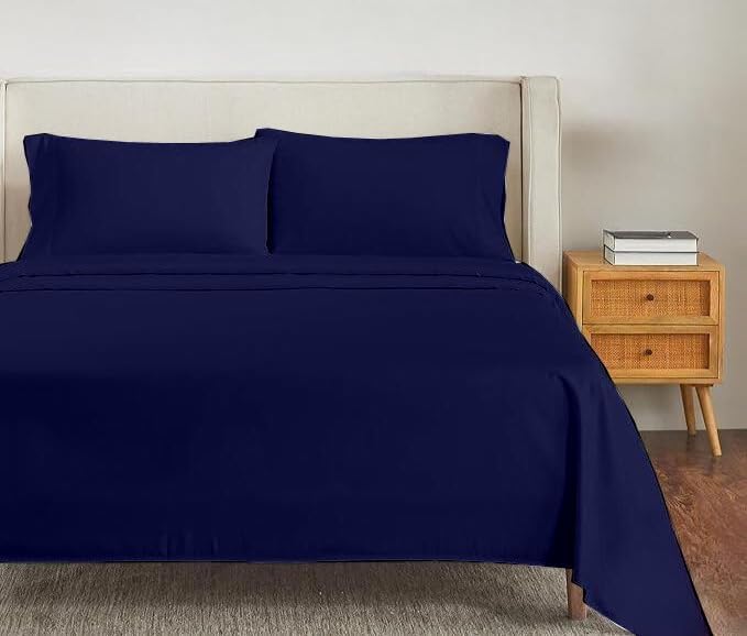Juego de sábanas de 4 piezas de algodón premium -Azul Marino - Imagen 3