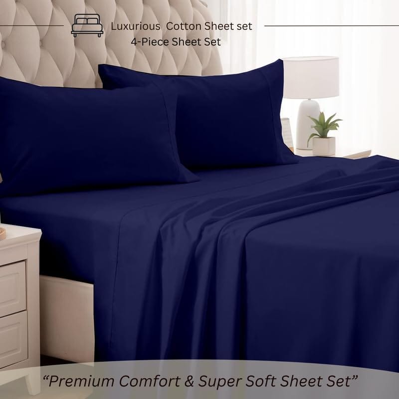 Juego de sábanas de 4 piezas de algodón premium -Azul Marino - Imagen 6