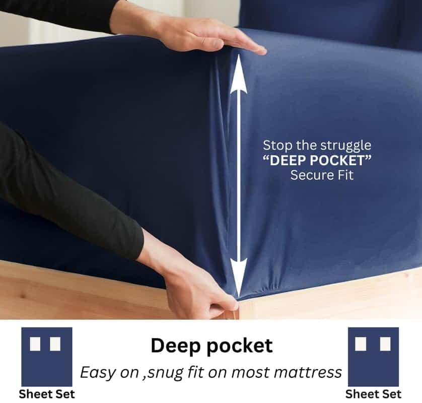 Juego de sábanas de 4 piezas de algodón premium -Azul Marino - Imagen 5