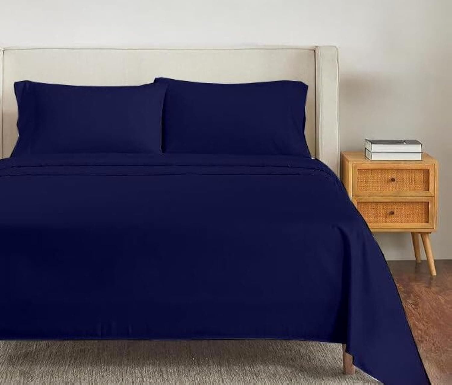 Juego de sábanas de 4 piezas de algodón premium -Azul Marino