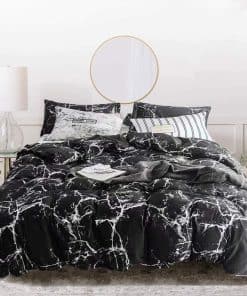 Juego de edredón de mármol negro Houseri para cama tamaño