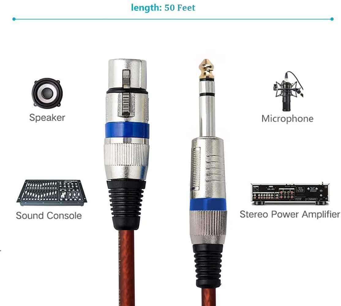 Yuyaokk 2Pcs 50 Pies Hembra XLR a 1/4 de Pulgada TRS - Imagen 3