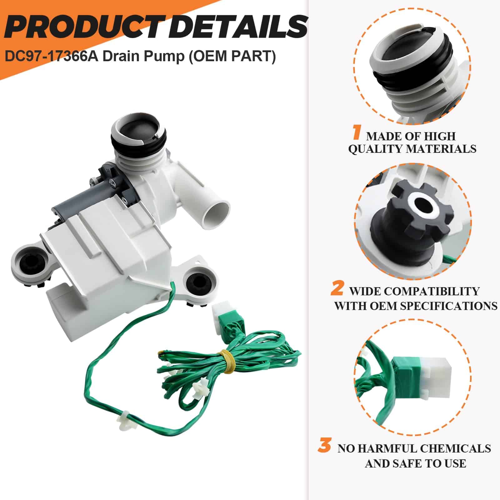 DC97-19289F DC97-17366A Bomba de Drenaje de Lavadora de - Imagen 3