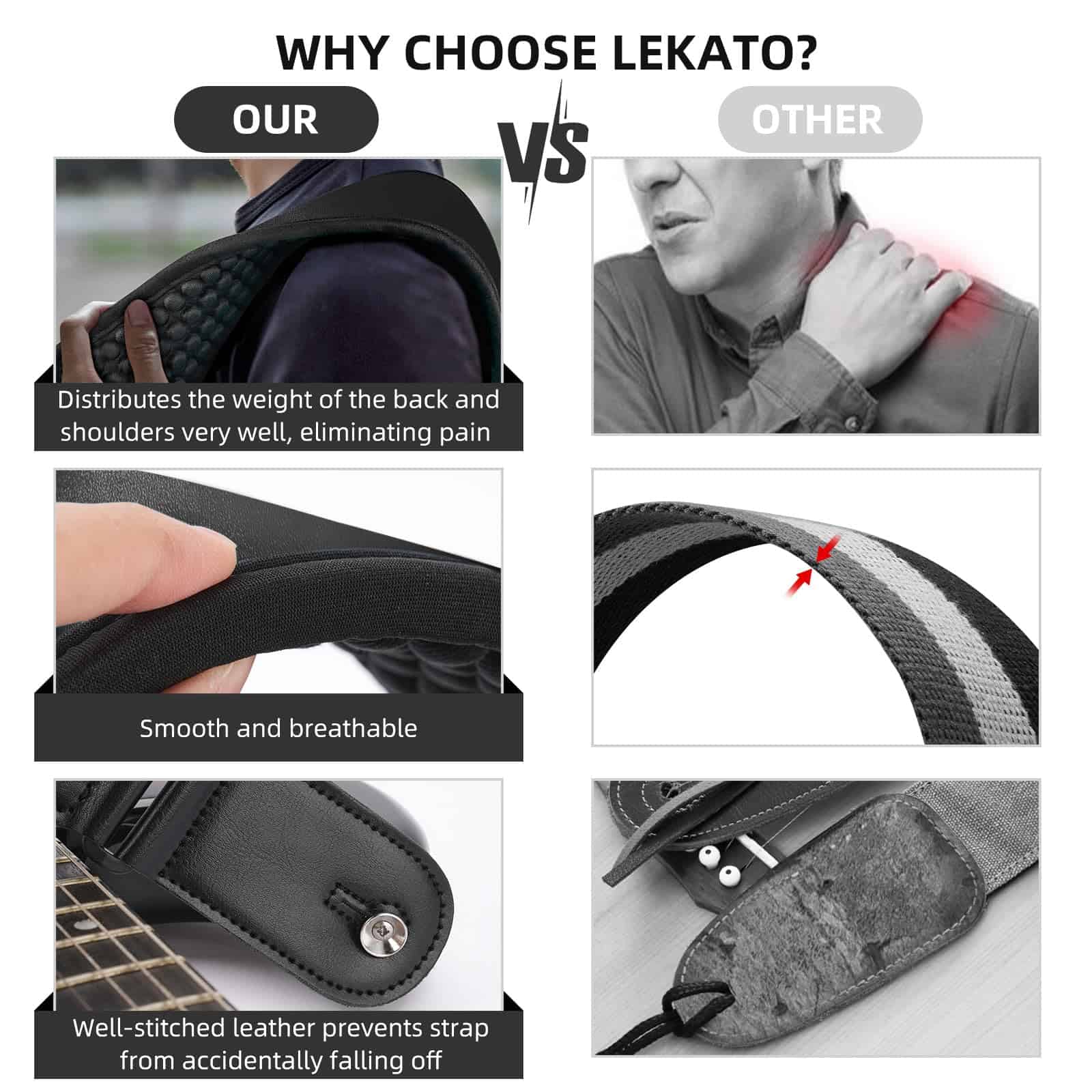 Correas para guitarra LEKATO para guitarra eléctrica y - Imagen 4