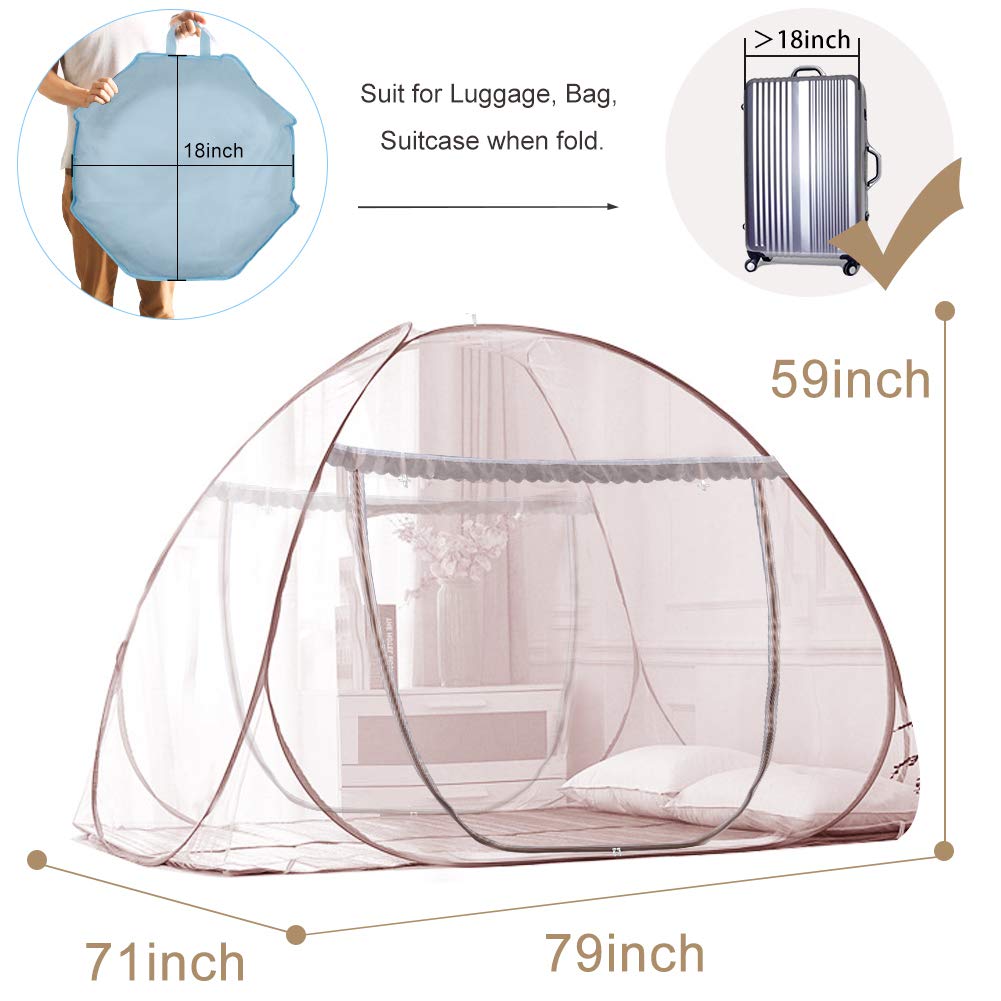 Tent de Mosquitero Portátil Marrón Pop-Up para Cama, L79 x - Imagen 3