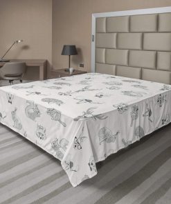 Sábana Plana Lunarable Gris, Ilustración de Animales