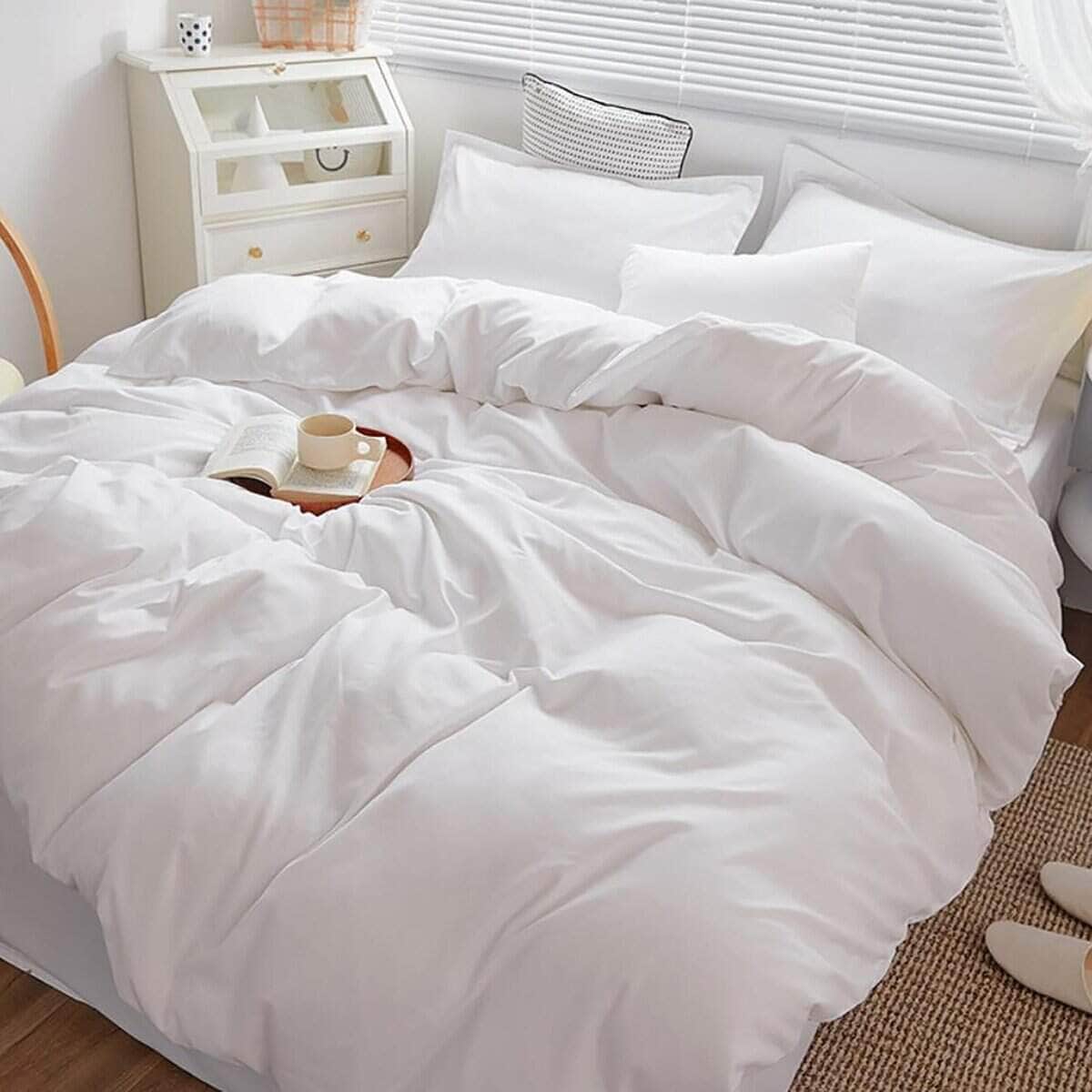 Juego de edredón blanco Cottonight Queen Size 100% algodón - Imagen 5