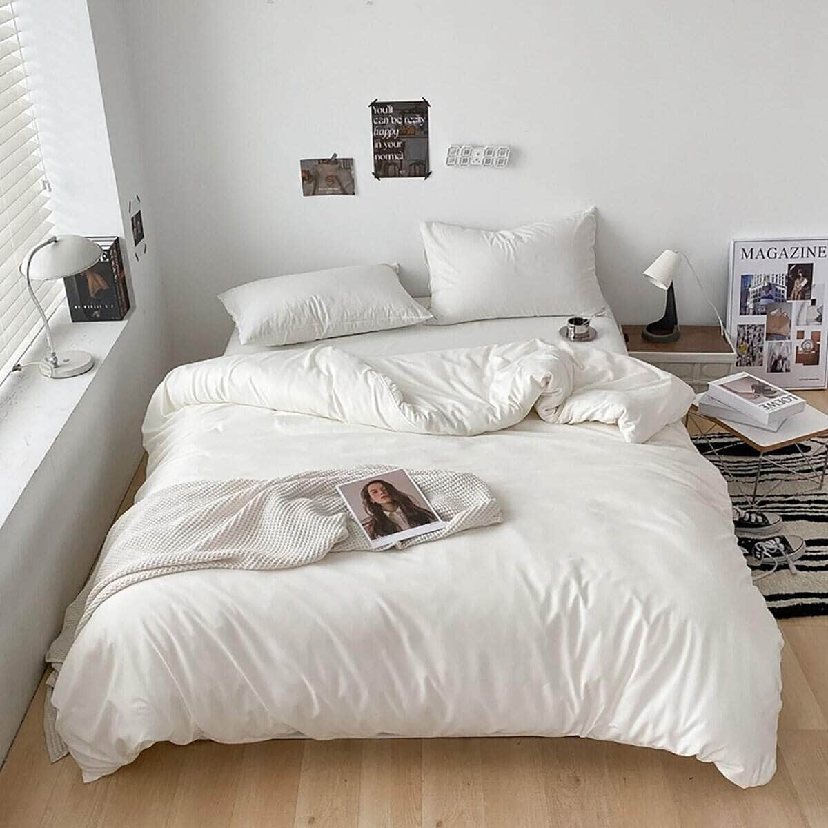 Juego de edredón blanco Cottonight Queen Size 100% algodón - Imagen 3