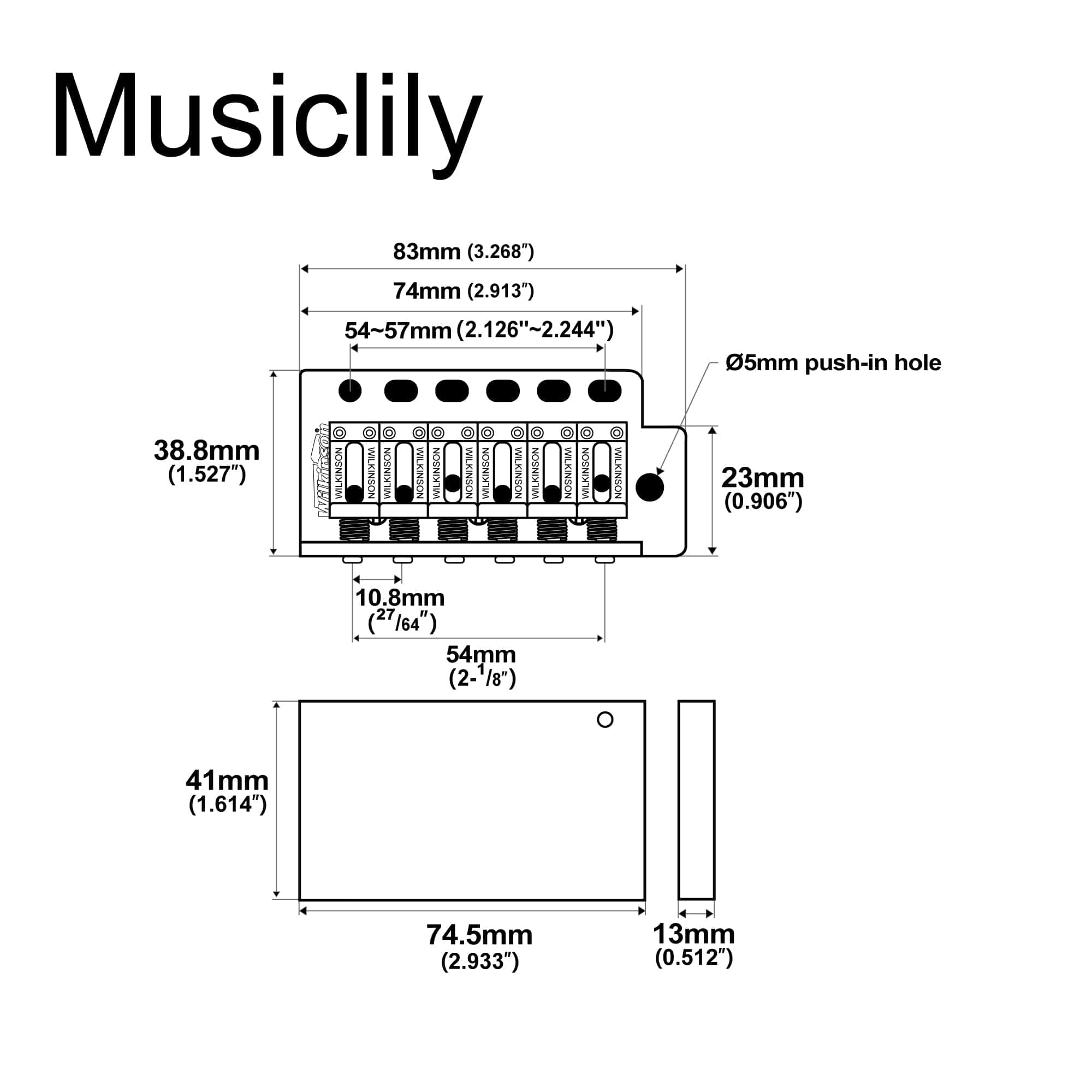 Puente de trémolo Wilkinson WV6-SB de 54 mm con 5+1 - Imagen 3