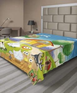 Sábana Plana Lunarable, Escena de Granja con Pollos Conejos