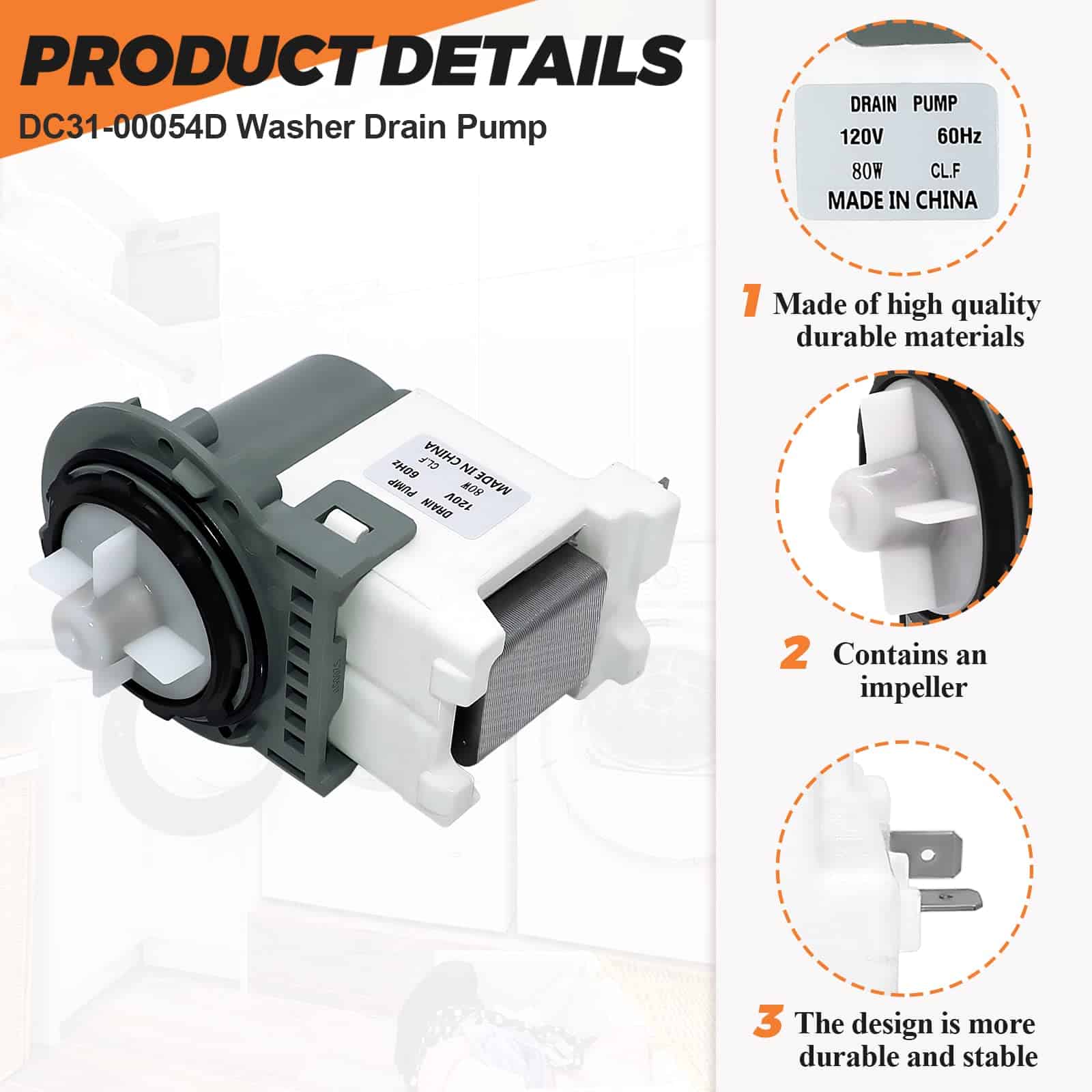 Bomba de desagüe DC31-00054D PX3516-01 DC31-00187a por - Imagen 3