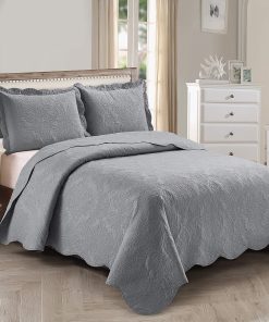 Set de Colcha, 3 Piezas, Tamaño Completo/Queen, Gris Claro,