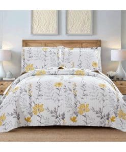 Juego de 3 Piezas de Colcha King Size Amarillo Blanco