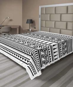 Lunarable Sábana Plana Azteca, Diseño Geométrico de Bordes