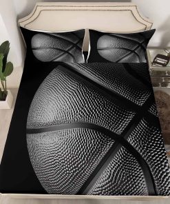 Sábana Ajustable de Baloncesto Negra, Tamaño Twin