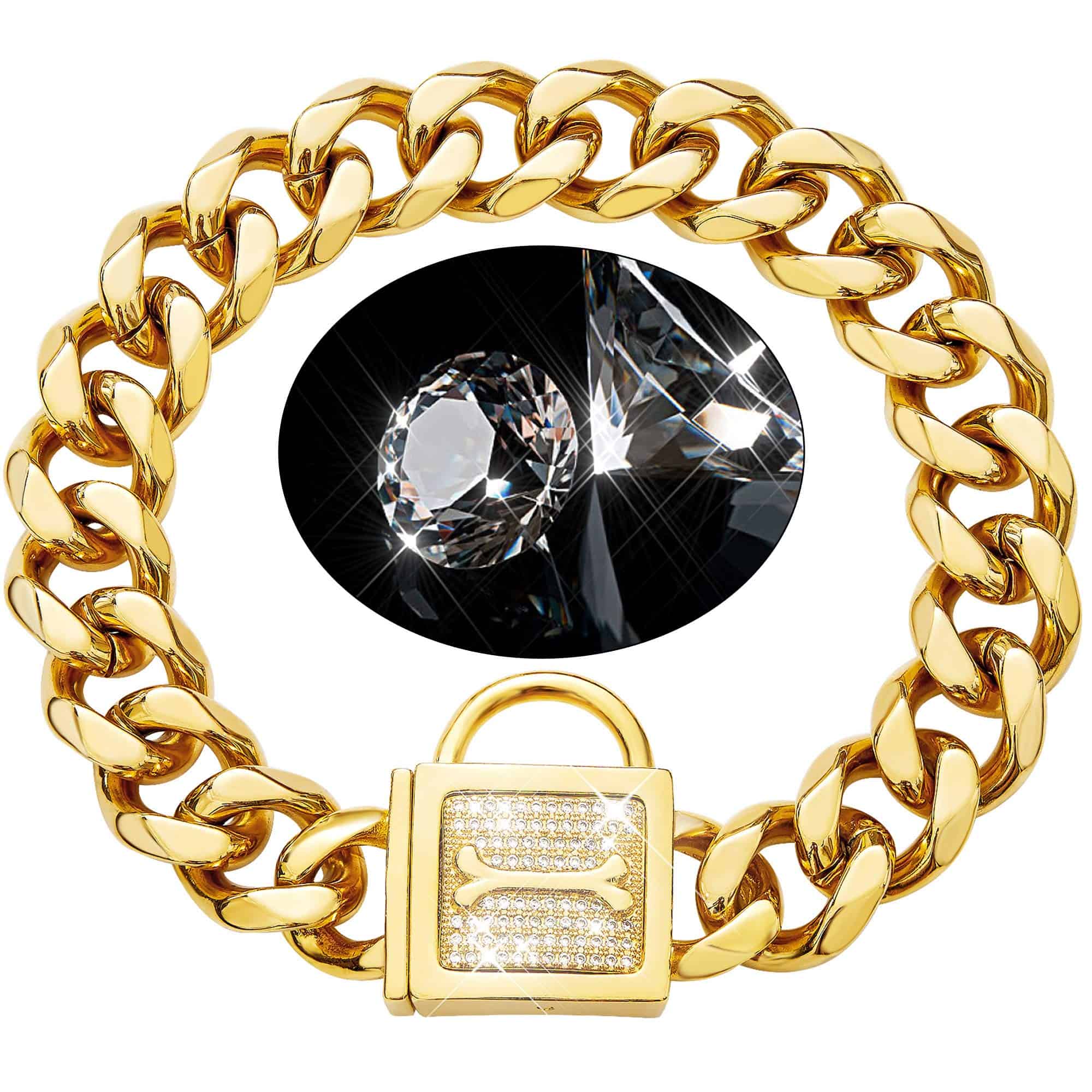 Collar de cadena para perros GZMZC con candado de circonio