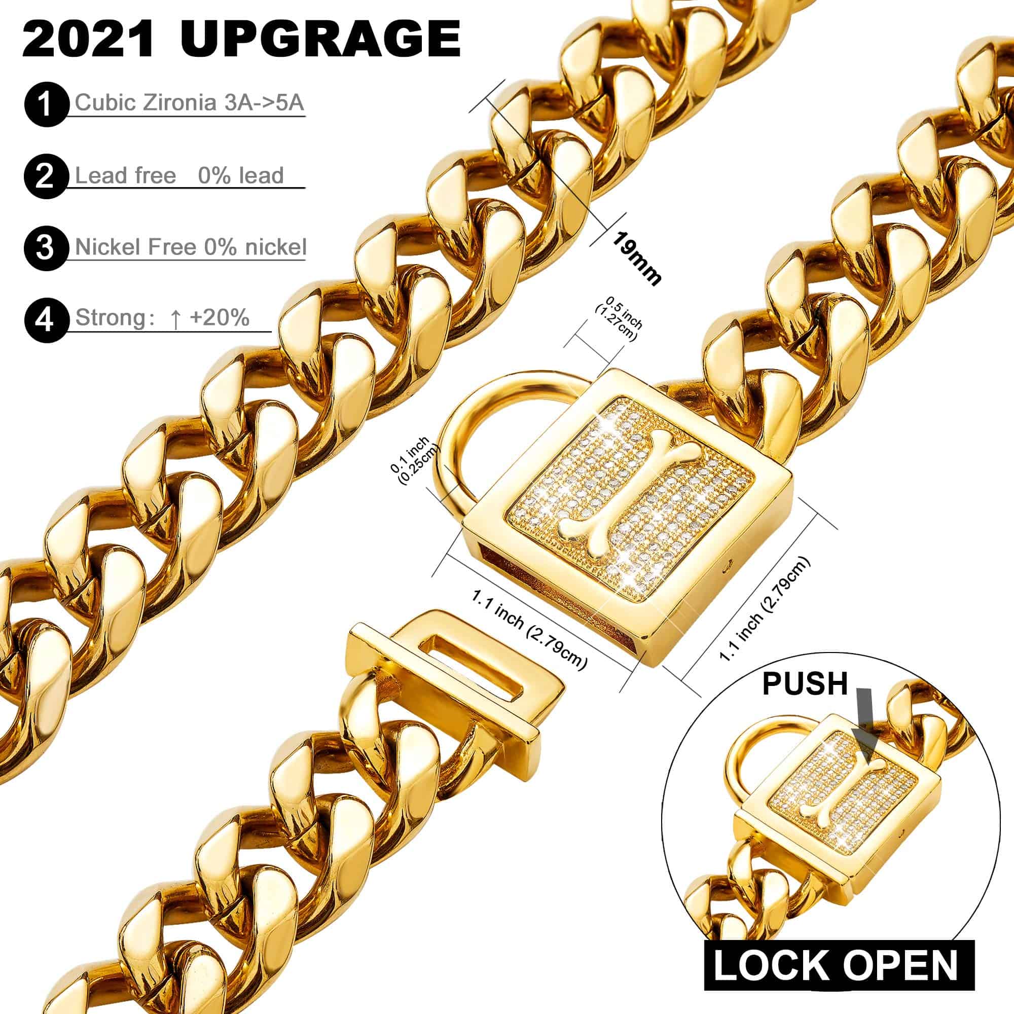 Collar de cadena para perros GZMZC con candado de circonio - Imagen 5