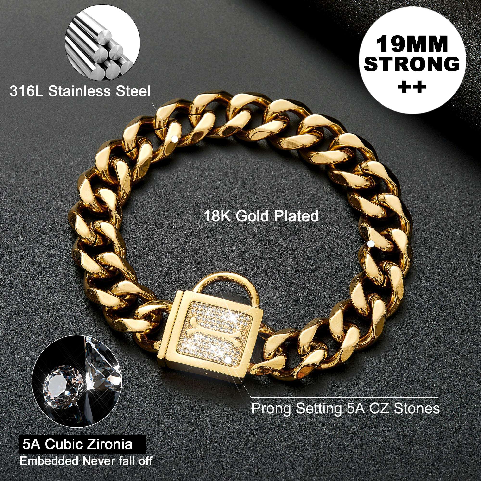 Collar de cadena para perros GZMZC con candado de circonio - Imagen 6