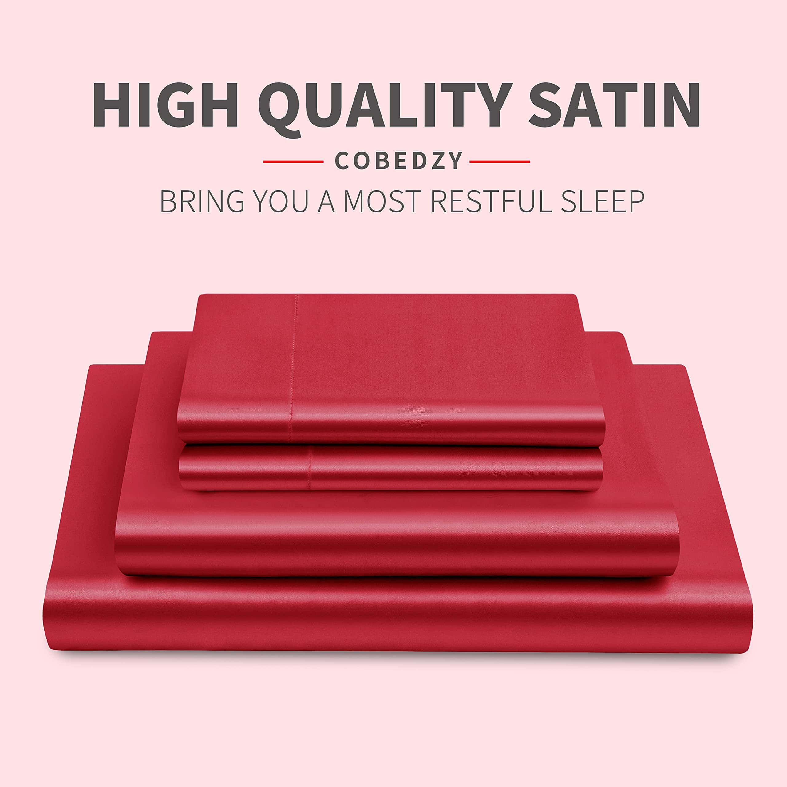 Juego de Sábanas de Satén Rojo Full Size Cobedzy, Juego de - Imagen 3