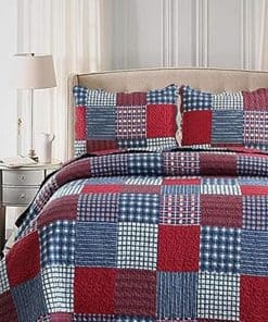 Juego de Colcha de Cuadros Rojos y Azules Hailea Tamaño
