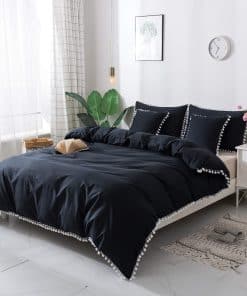 Set de Ropa de Cama con Pompones Negro Ruffle Individual