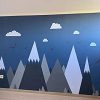 Adhesivo de Pared con Montañas Gris Crema para Decoración
