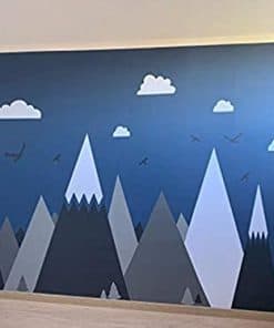 Adhesivo de Pared con Montañas Gris Crema para Decoración