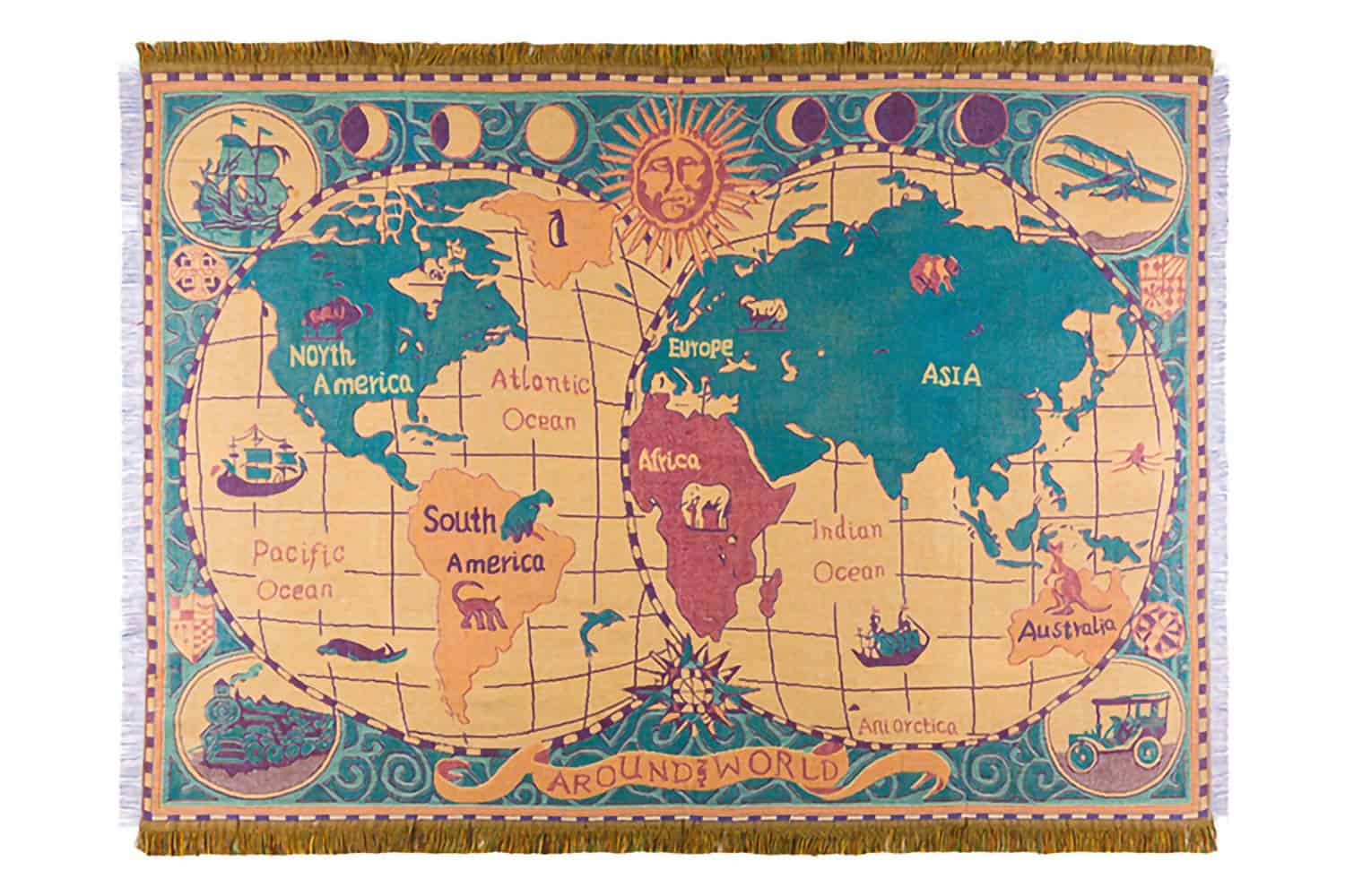 Manta de lanzamiento MayNest World Map Reversible Hippie - Imagen 3