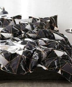 Juego de Edredón de Algodón Negro Dorado King Marble