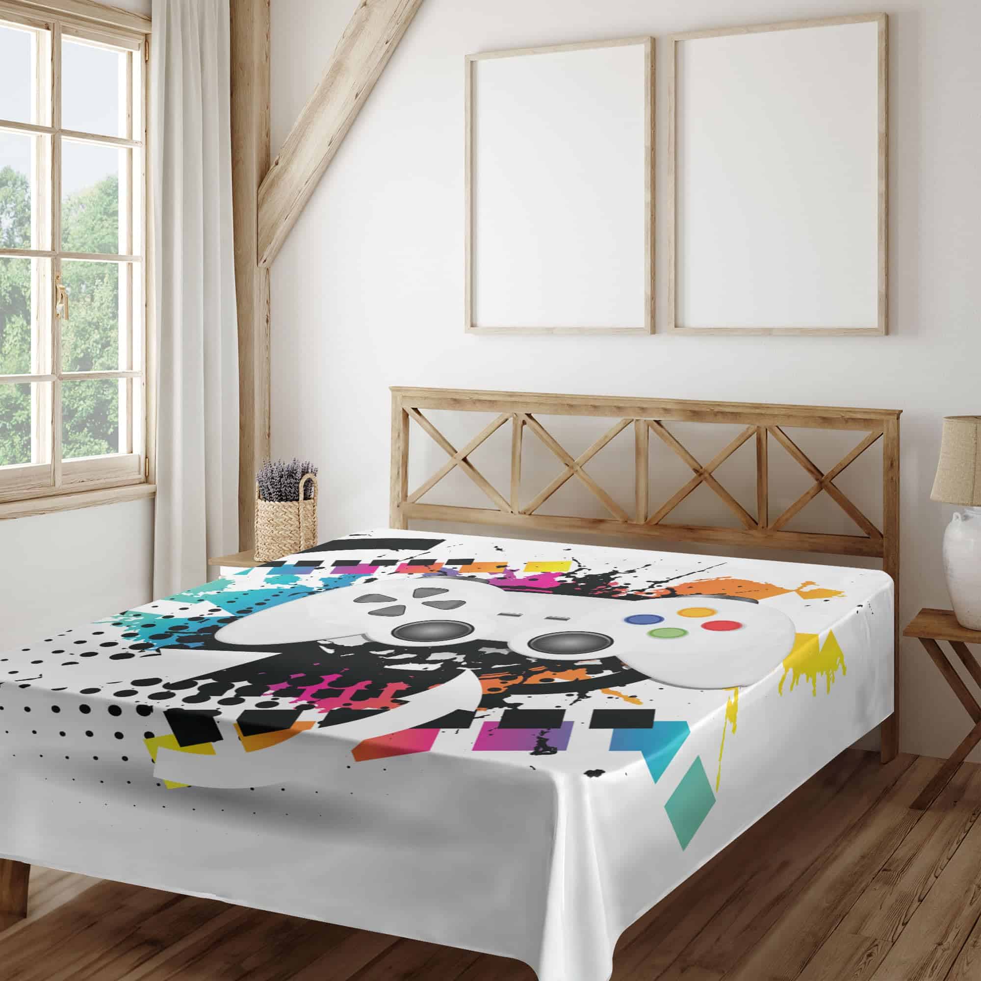 Sábana plana Lunarable Gamer, diseño moderno de mando de - Imagen 3