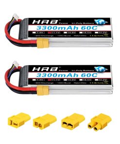 HRB 2PCS Batería Lipo 3S 11.1V 3300mAh 60C XT60 Compatible
