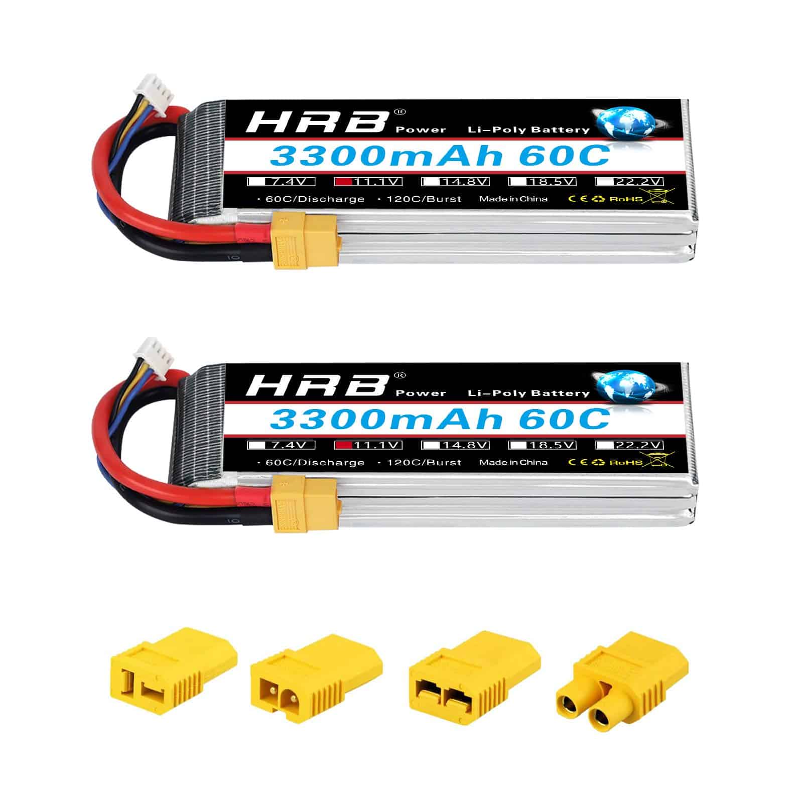 HRB 2PCS Batería Lipo 3S 11.1V 3300mAh 60C XT60 Compatible