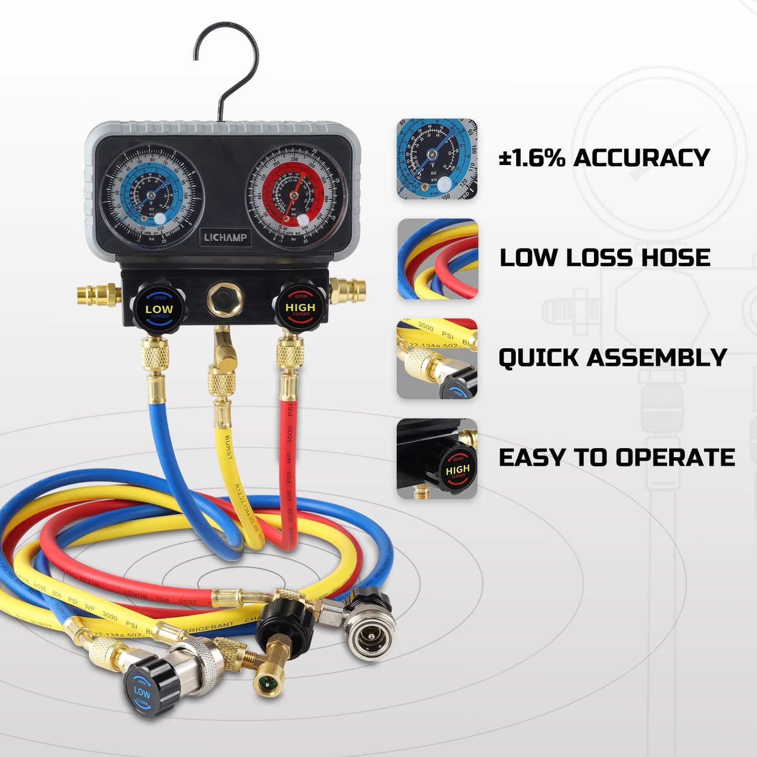 Juego de Manifold de Aire Acondicionado Lichamp, para R134a - Imagen 4