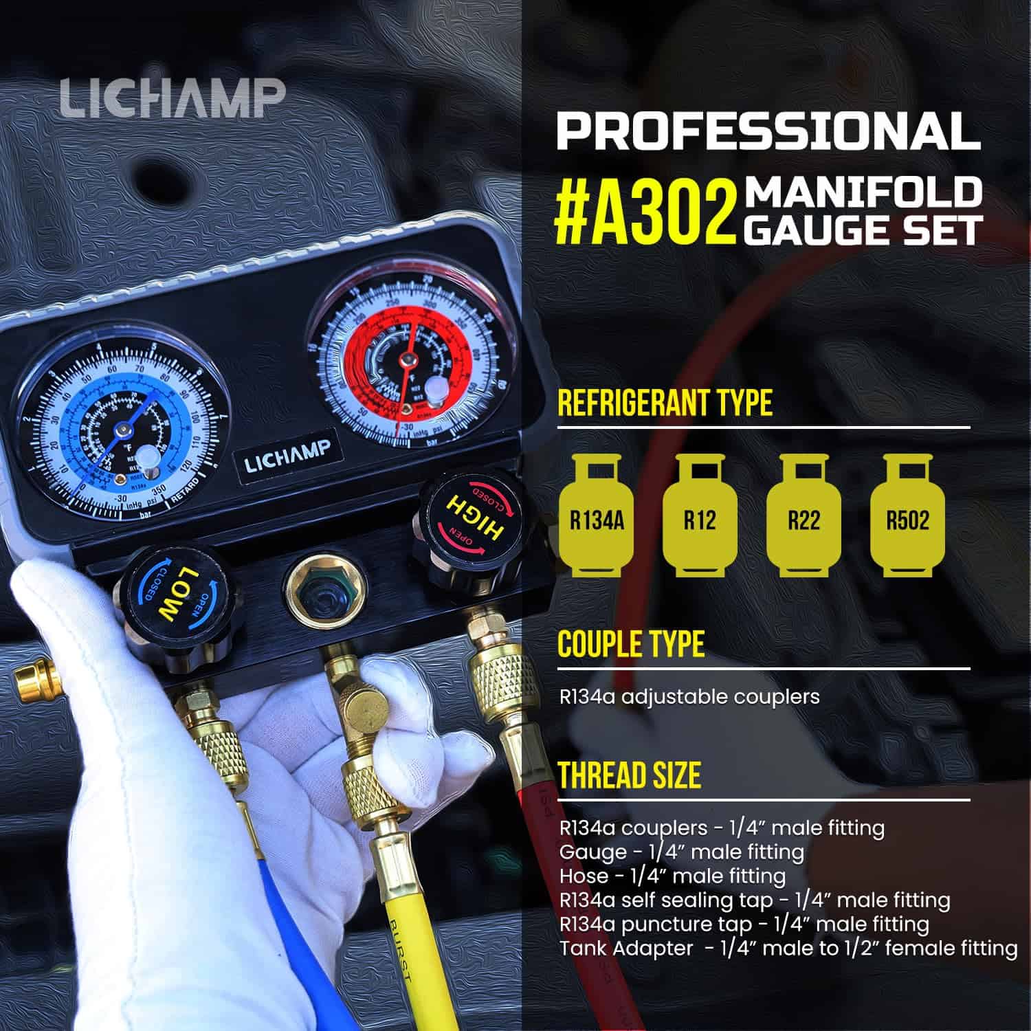 Juego de Manifold de Aire Acondicionado Lichamp, para R134a - Imagen 3