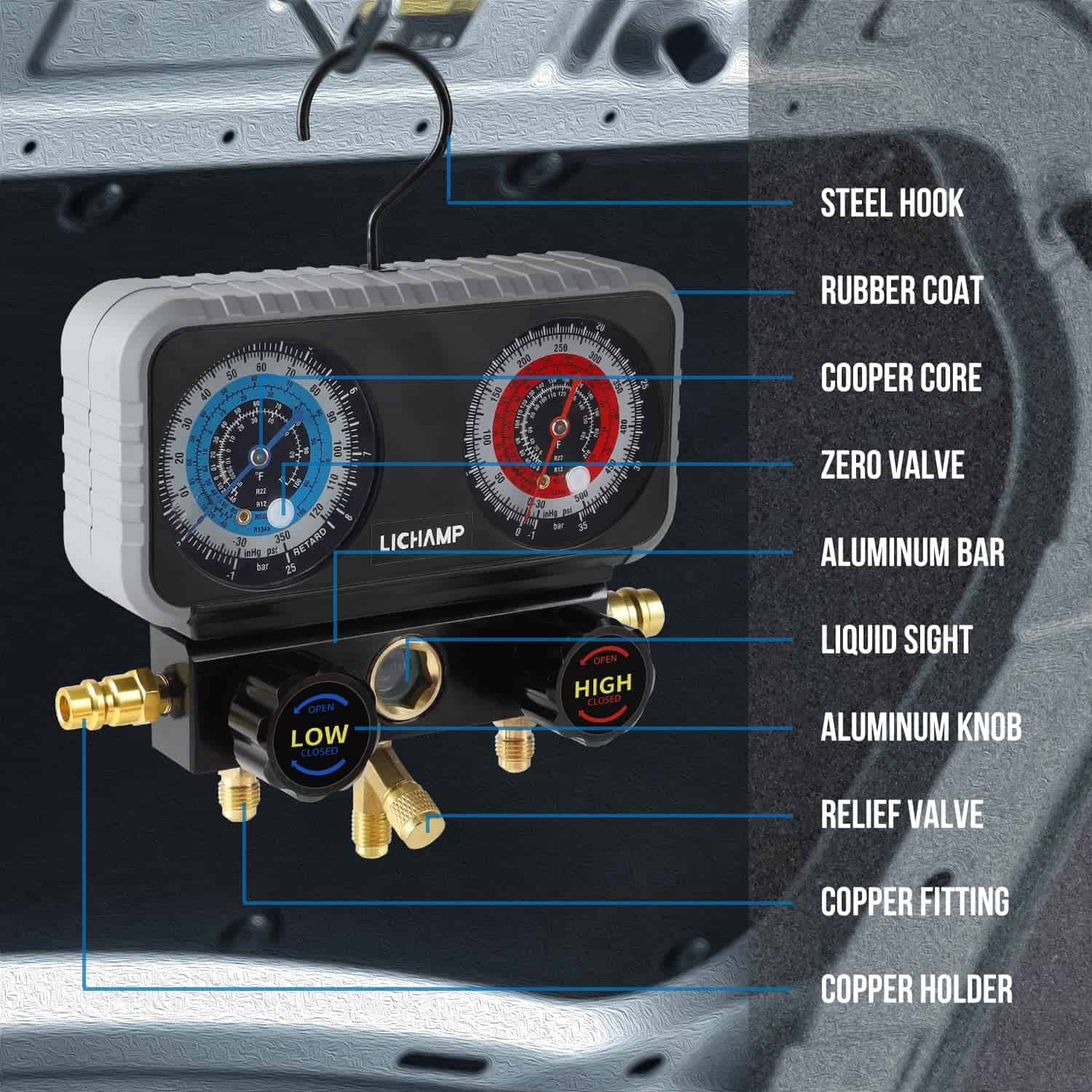 Juego de Manifold de Aire Acondicionado Lichamp, para R134a - Imagen 5