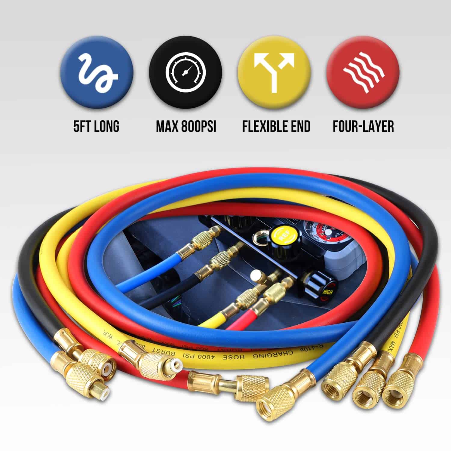 Juego de Manómetros HVAC Lichamp R410A AC R134A, Freon R22 - Imagen 6