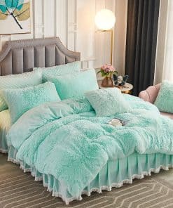 Juego de cama de lujo de larga piel sintética JAUXIO con