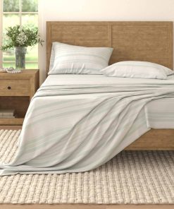 Juego de sábanas de franela de rayas azules para cama King