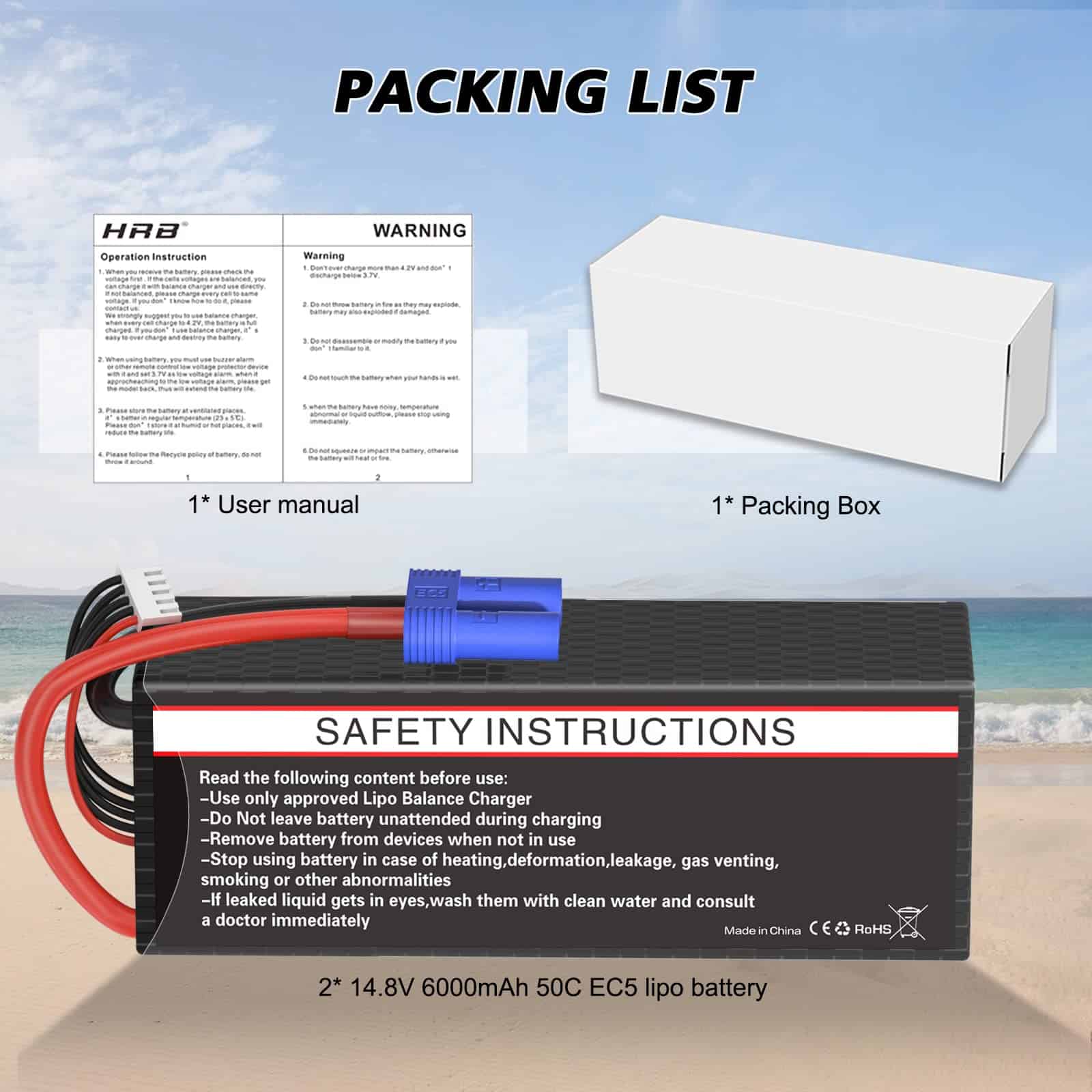 HR - 2 Piezas Batería de Lipo 4S 6000mAh EC5 14.8V 50C - Imagen 7