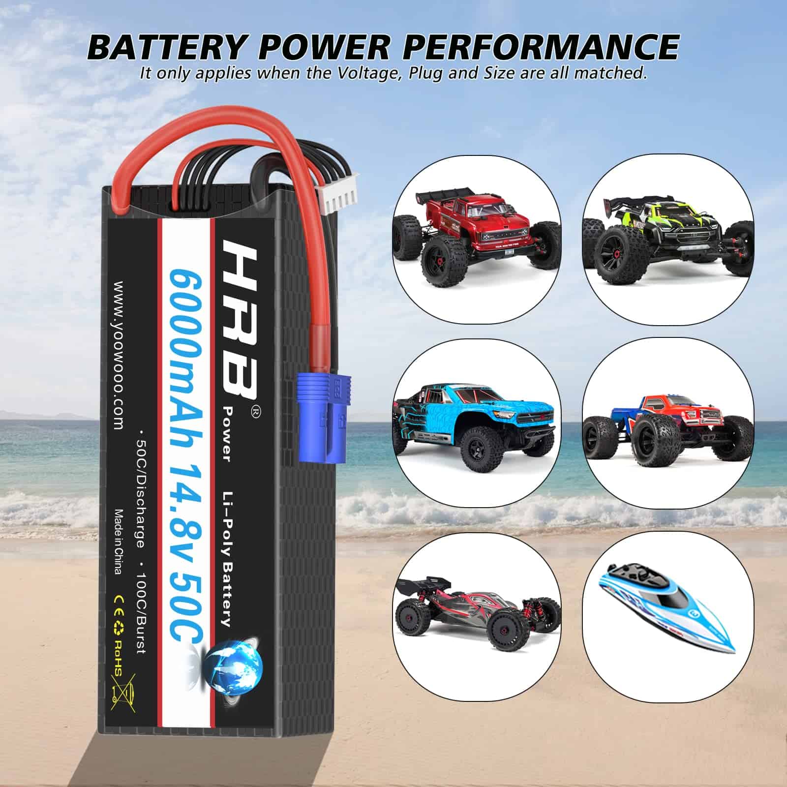 HR - 2 Piezas Batería de Lipo 4S 6000mAh EC5 14.8V 50C - Imagen 4