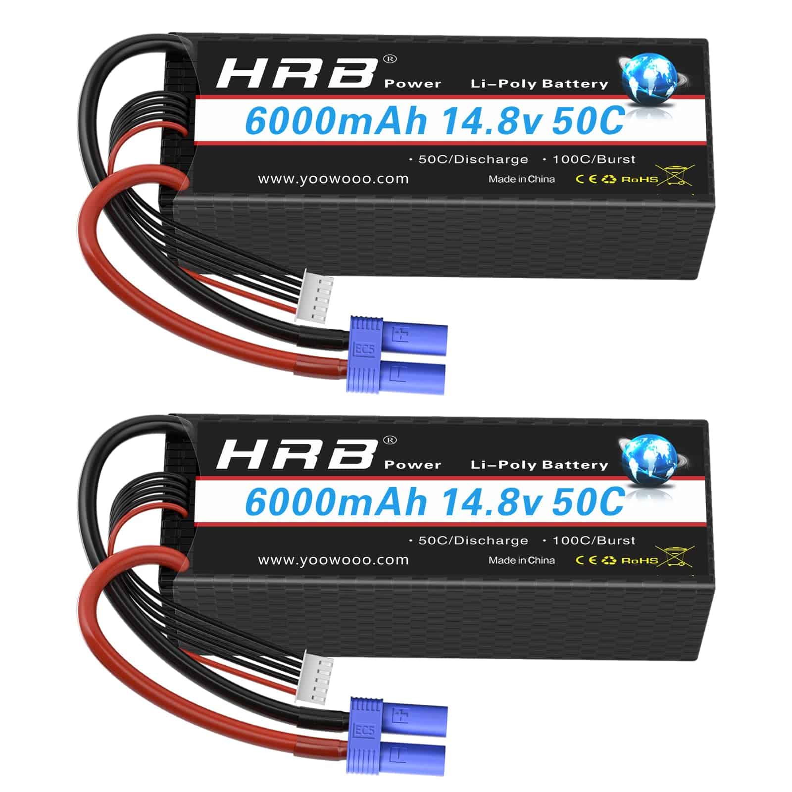 HR - 2 Piezas Batería de Lipo 4S 6000mAh EC5 14.8V 50C