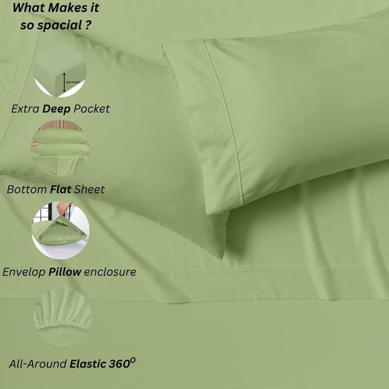 Juego de Sábanas de Algodón Premium de 4 -Salvia Sólido - Imagen 7