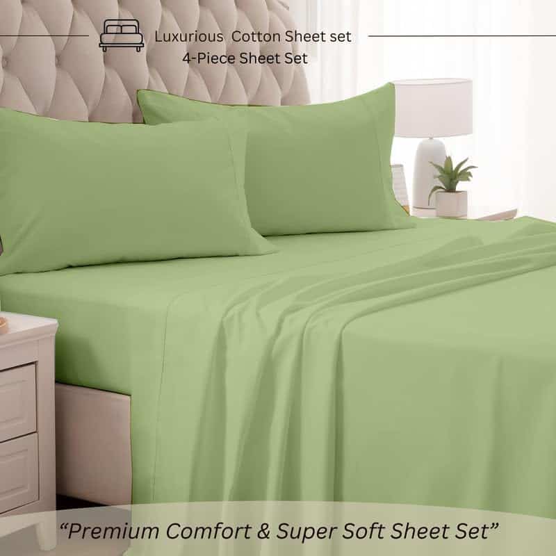 Juego de Sábanas de Algodón Premium de 4 -Salvia Sólido - Imagen 6