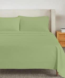 Juego de Sábanas de Algodón Premium de 4 -Salvia Sólido