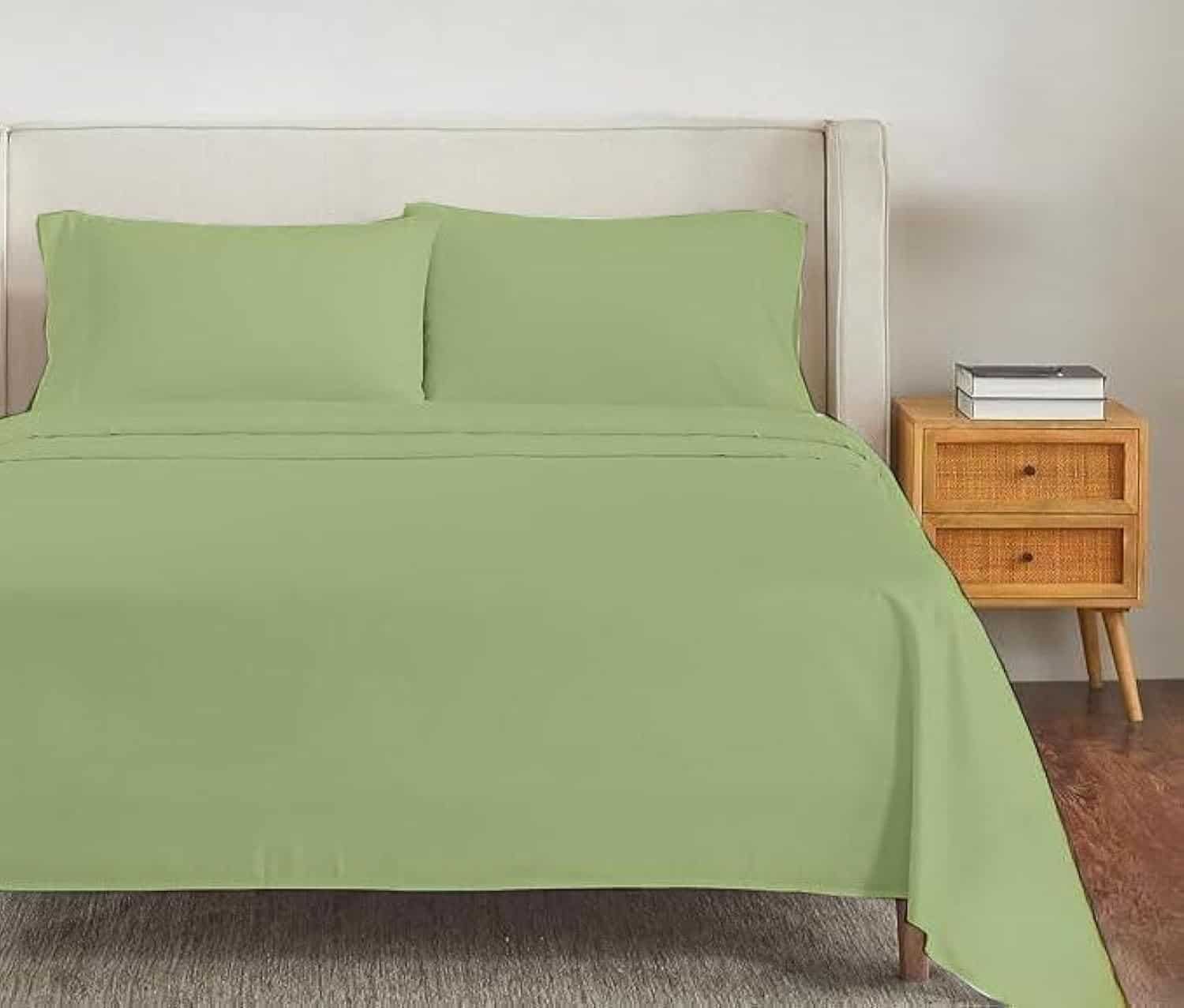 Juego de Sábanas de Algodón Premium de 4 -Salvia Sólido