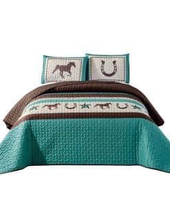 Colcha Queen Size con Estampado de Herradura, Caballo,