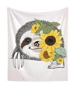Manta de Lana Polar con Estampado de Perezoso y Girasol