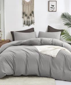 Juego de Edredón de Algodón Gris Plateado para Cama Queen -