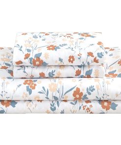 Juego de sábanas de flores naranjas Softan para cama King -